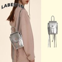 LABESTIN Ba lô nữ mới ballet màu hồng bạc tương phản, túi mini dây xích họa tiết vỏ cây
