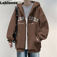 Labiocos Áo khoác Cardigan mùa xuân thu nặng nam thời trang Mỹ Thương hiệu mùa đông lót lông cừu thanh thiếu niên đẹp trai Áo len có mũ trùm đầu rộng rãi