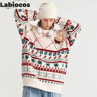 Labiocos Áo Len Đỏ Nam Mùa Thu Đông Thương Hiệu Thời Trang Cổ Tròn Cặp Đôi Mặc Búp Bê Giáng Sinh