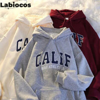 Labiocos  Mori Style Oversize Áo Len Có Mũ Trùm Đầu Nữ Thu Đông Lót Lông Cừu Dày Phong Cách Hàn Quốc Rời Màu Trắng Cặp Đôi Áo Khoác