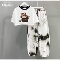 LABUBU Sét Bộ Loang croptop bé gái LABUBU sz 12- 45 ký nhiều màu quần áo học sinh cấp 1.2