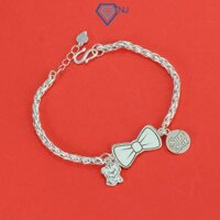 Lắc bạc cho bé gái hình nơ khắc tên, vòng bạc trẻ em LTT0106 - Trang Sức TNJ