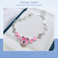 Lắc bạc cho bé gái PANSY hình con gấu dễ thương - Lắc tay, chân trẻ em bạc xinh mẫu gấu nơ hồng, xanh, vàng, đỏ