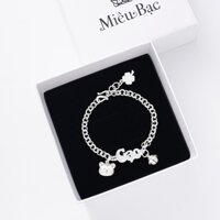 Lắc bạc cho bé gái trai sơ sinh khắc tên theo yêu cầu Miêu Bạc vòng tay bạc trẻ em dây xích quà tặng thôi nôi L400013-3