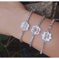 Lắc bạc khắc tên cho bé gái mặt hình bông hoa