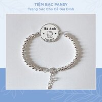 Lắc bạc khắc tên cho bé PANSY hình tròn dễ thương - Vòng lắc tay trẻ em bằng bạc ta cao cấp