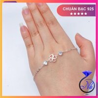 Lắc chân bạc nữ mặt hoa đính đá kiểu dáng Hàn Quốc