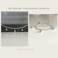 Lắc chân Bạc ta có charm Chuông kêu leng keng dạng xích lật 16cm đến 24cm dành cho bé gái, bạn gái - Bạc thật TTA.LC003