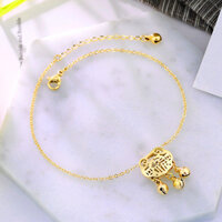 Lắc Chân Titan Phong Thủy Ổ Khóa Trường Thọ Phối Lục Lạc Chuông