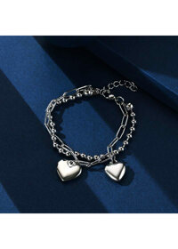 Lắc tay 2 tầng chuỗi xích hạt tròn titan không đen - Mẫu 3