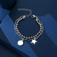 Lắc tay 2 tầng chuỗi xích hạt tròn titan không đen - Mẫu 1