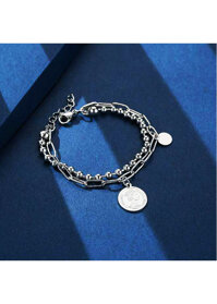 Lắc tay 2 tầng chuỗi xích hạt tròn titan không đen - Mẫu 2