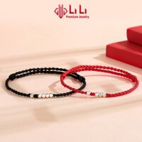 Lắc tay bạc cặp đôi LiLi S925 cao cấp dây bện chỉ đen đỏ may mắn Damian LILI_076230