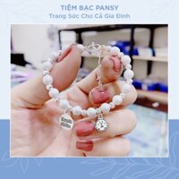 Lắc tay bạc cho bé khắc tên dạng chuỗi bi cát, lắc bạc cao cấp đeo tay chân đều được
