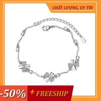Lắc tay bạc cỏ 4 lá may mắn 💎FREESHIP💎 chất liệu bạc Ý 925 cao cấp, vòng tay bạc Lucky + Tặng kèm đôi bông tai Hàn Quốc