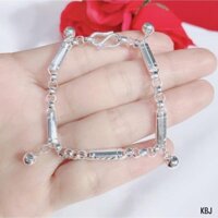 LẮC TAY BẠC DÁNG ỐNG KÈM BI CHO BÉ - LẮC TRẺ EM BẠC TA