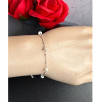 Lắc tay bạc khắc 925 (khóa) xi bạch kim đẹp như vàng gắn ngoc trai nhí 4 li dài 16, 17.5, 19 cm hàng đấu Nhật mới cao