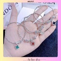 Lắc tay bạc La Luce - Mix charm hình cỏ bốn lá 4 màu và hình trái tim nhỏ dành cho nữ A0137LT