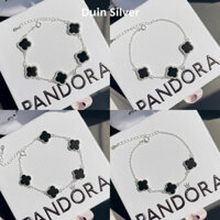 Lắc tay bạc nữ cỏ 4 lá đá đen DUIN SIVER full box pan bạc thật