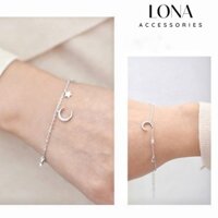 Lắc Tay Bạc Nữ Hình Mặt Trăng Và Ngôi Sao, Vòng Tay Nữ Moon & Star, Tặng Kèm Hộp Đựng Trang Sức- L