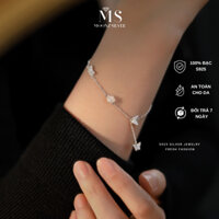 Lắc Tay Bạc Nữ Moonz Silver Bạc 925, Hoa Hồng Trắng & Nơ Bướm Viền Đá, Thiết Kế Tối Giản, Sang Trọng