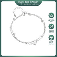 Lắc tay bạc nữ TLEE dây kép bi mặt tim bóng xinh xắn TLEEJEWELRY LT0247