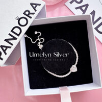 Lắc tay bạc nữ Umelyn Silver, vòng tay dây rút trái tim đính đá chất liệu bạc s925