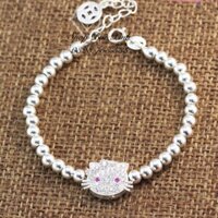 LẮC TAY BI MẶT MÈO KITTY SIÊU XINH CHO BÉ GÁI - VÒNG BẠC TRẺ EM DÀI 14.5-15CM