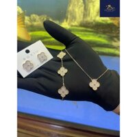 Lắc tay, dây chuyền, hoa tai bạc ý xi vàng hồng cỏ 4 lá cao cấp - Trang Sức Bạc Phú Quý