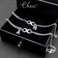 Lắc tay đôi bạc nữ CHUU SILVER vô cực gắn chữ theo yêu cầu bạc thật