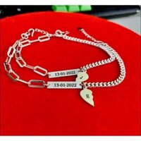 Lắc tay đôi - lắc tay đôi bạc ta - trái tim ghép - free khắc tên