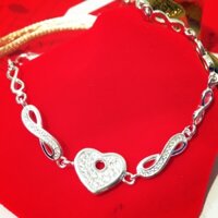 Lắc tay hình tim đính đá nhân tạo vô cực bạc chuẩn cao cấp