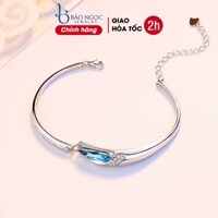 Lắc tay kiềng bạc nữ s925 gắn đá pha lê xanh sang trọng tinh tế huyền thoại biển xanh - LK1330 - Bảo Ngọc Jewelry