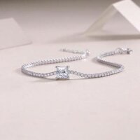 Lắc tay kim cương Moissanite mặt vuông princess viên chủ 1 carat, Bạc 925 mạ vàng trắng 18k - L13216