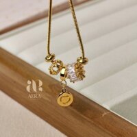 Lắc tay Lency Bracelet thép titan mạ vàng 18k thanh lịch gắn charm trái tim đá trắng - Aera Jewelry