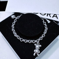 lắc tay mo bạc ta treo charm gấu và charm tim gần 3 chỉ, khoá tròn có tua điều chỉnh dành cho nam nữ đeo, Bạc Hồng Phúc