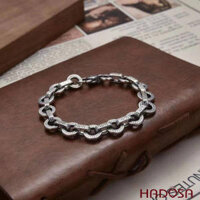 Lắc tay nam bạc Thái tròn họa tiết