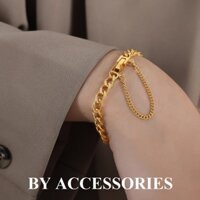 Lắc tay nam nữ unisex titan xích vát cạnh bản 6mm khóa hộp phối xích mảnh mạ vàng 18K không gỉ WB2321