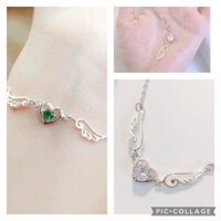 Lắc tay nữ hình đôi cánh thiên thần kết hợp mặt đá nhiều màu, chất liệu bạc ta