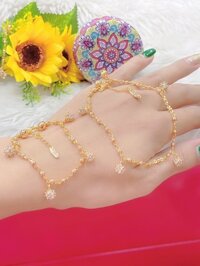 Lắc tay nữ mạ vàng 18K cao cấp JK Silver cho độ sáng lấp lánh cao cam kết không đen không bay màu đeo cực sang chảnh thích hợp đi tiệc mua làm quà tặng lac chan vang 18K lắc chân nữU.lacchan06