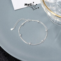Lắc tay nữ MELI, vòng tay hai dây mảnh đính hạt bạc cá tính LT06