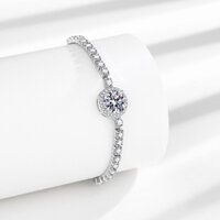 Lắc tay nữ , vòng tay bạc đá tròn dáng khóa rút