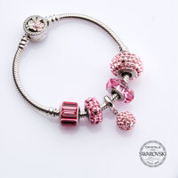 Lắc Tay Swarovski Qủa Cầu Pave Hồng - size 17 - khóa bông