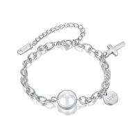 Lắc Tay Titan Ko Rỉ Dây Xích Mặt Ngọc Trai TT 4144 - Bạc