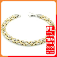 Lắc tay titan nam cao cấpthép không gỉ kiểu ziczac PT JEWELRY màu trắng mạ vàng cách điệu PTLTNA80