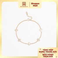Lắc tay vàng 10K Bảo Tín Mạnh Hải cỏ 4 lá đá trắng viền phay cổ điển PYLTV10KD0-501004