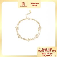 Lắc tay vàng 10K Bảo Tín Mạnh Hải thiết kế dây đôi hoạ tiết cỏ 4 lá rỗng nhỏ xinh PYLTV10KD0-411001