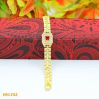 Lắc Tay, Vòng Tay Nữ Đồng Hồ Đính Đá Màu Đỏ Xi Mạ Vàng Non Cao Cấp - Trang Sức Hava Hong Kong