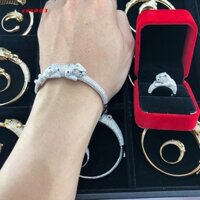 Lắc và nhẫn báo bạc gắn full đá mạn vàng trắng 18k