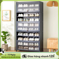 LACCOHUG Tủ giày bằng tre với nắp, tủ kính acrylic, giá để giày hiện đại, tủ giày cửa lật, tủ gỗ trưng bày, kệ sách